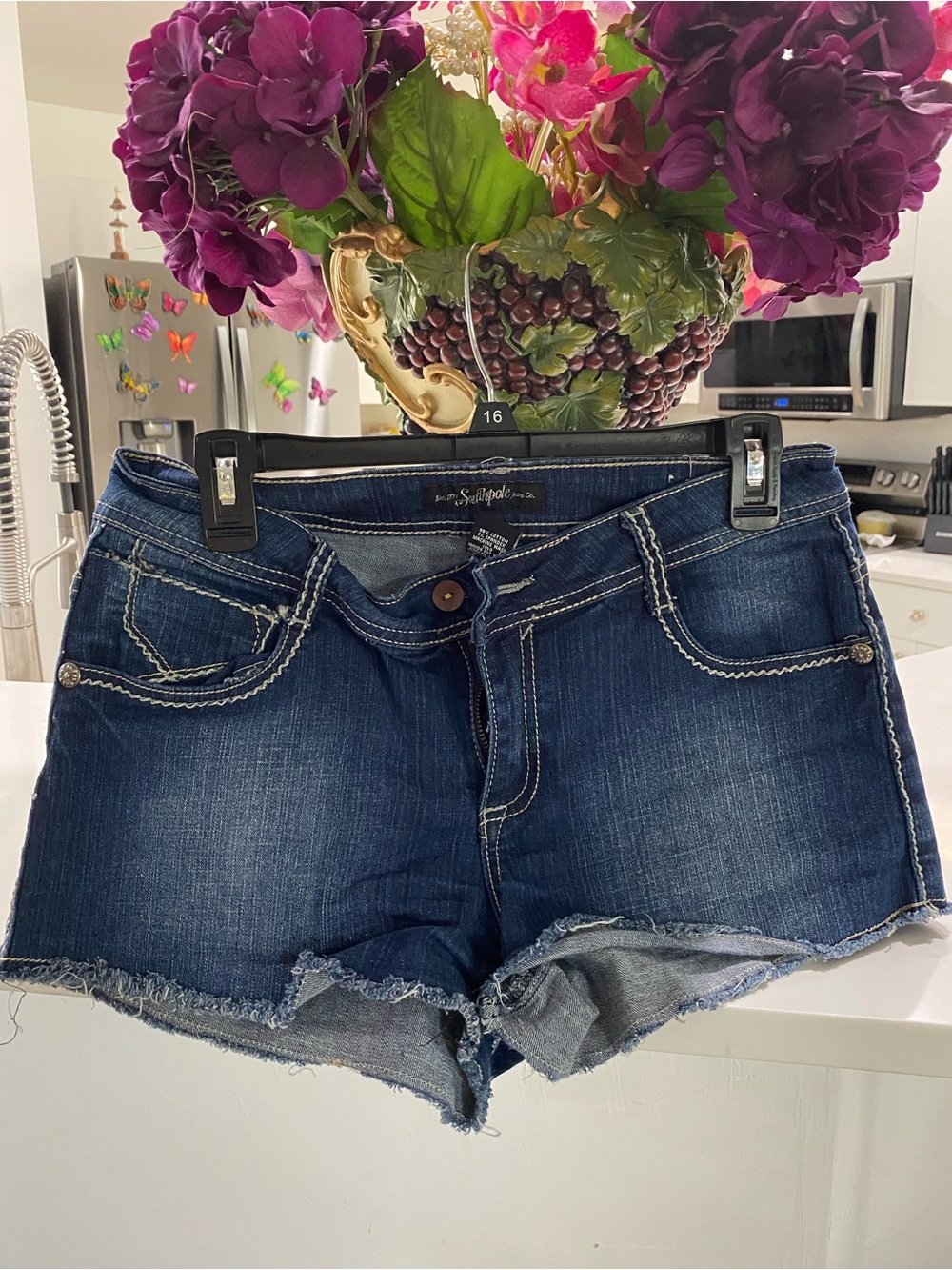 South Pole Dark Blue Denim Frayed Hem Jean Shorts